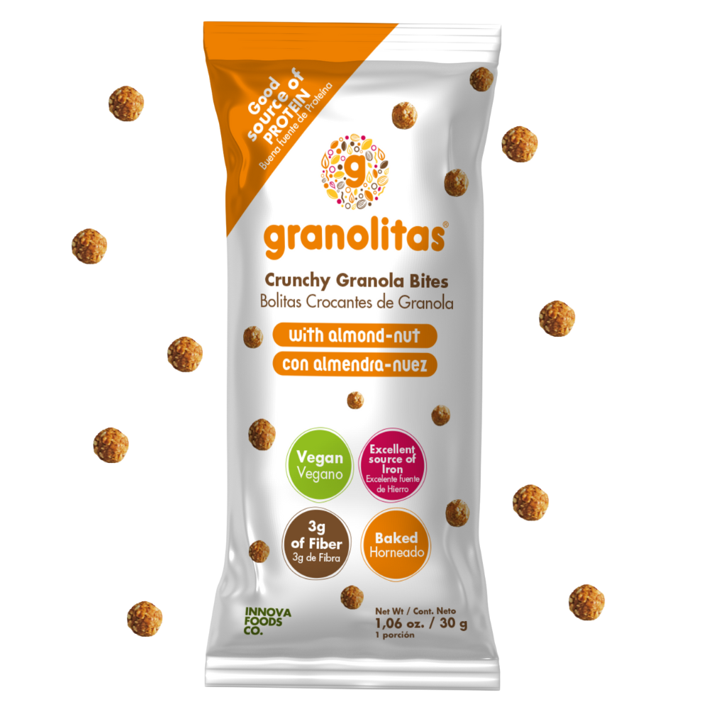 GRANOLITAS ALMENDRA NUEZ Caja x 24 unidades de 30g (Bolitas crocantes de granola)