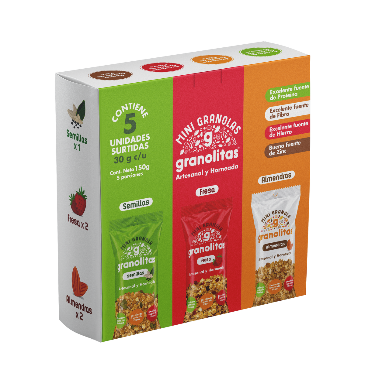 MINI GRANOLAS ARTESANALES Caja x5 unidades de 30g