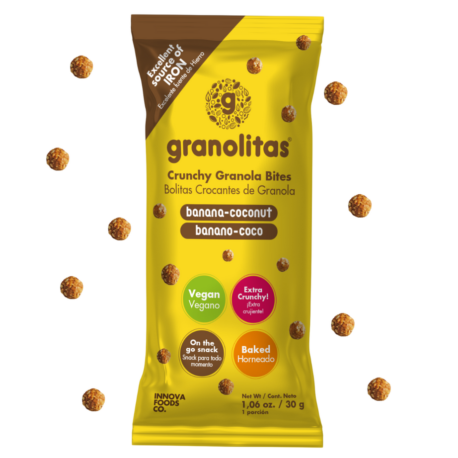 GRANOLITAS BANANO COCO pack x 10 unidades de 30g (Bolitas Crocantes de granola banano coco)