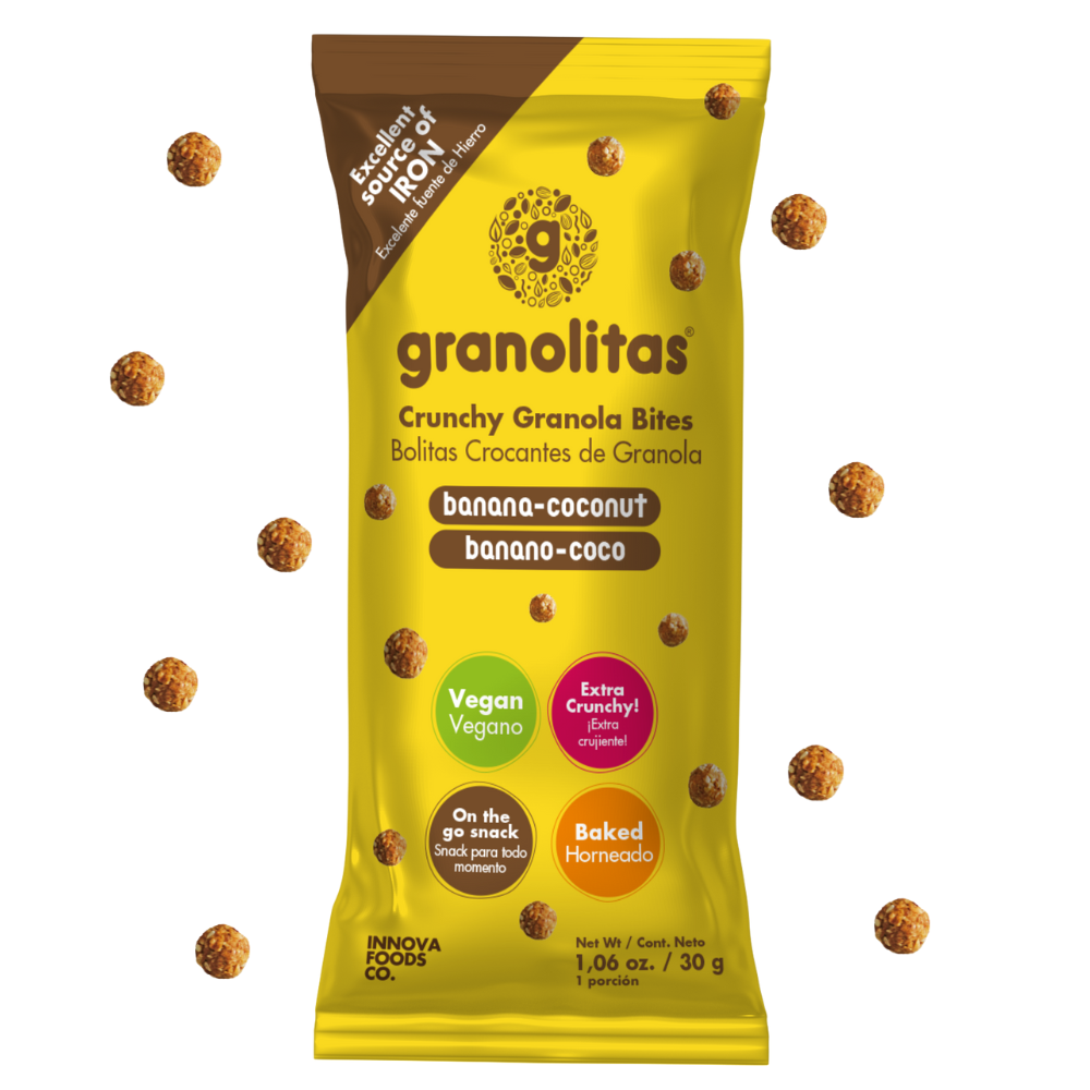 GRANOLITAS BANANO COCO pack x 10 unidades de 30g (Bolitas Crocantes de granola banano coco)