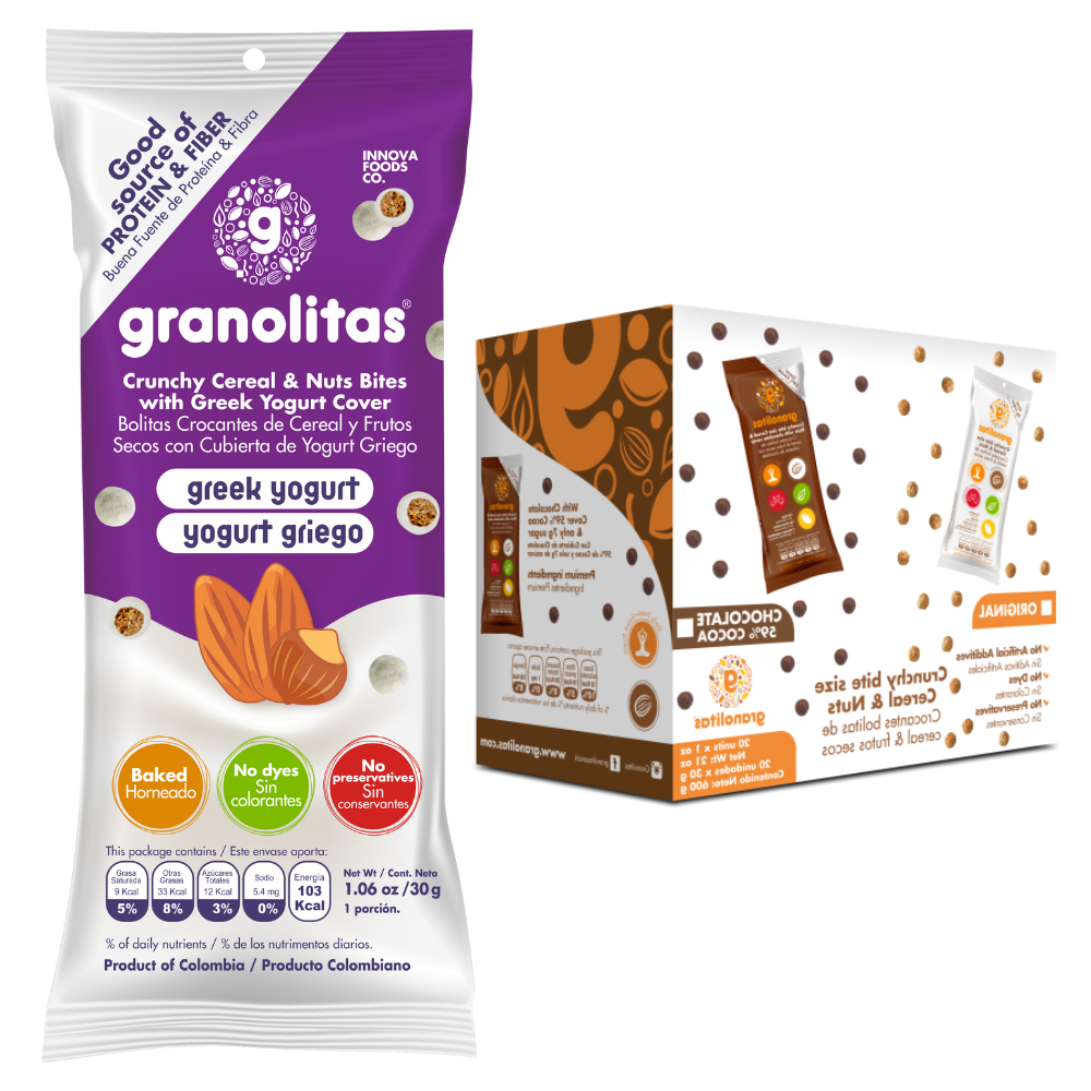 GRANOLITAS YOGURT GRIEGO Caja x 24 unidades de 30g (Bolitas crocantes ...